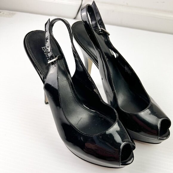 Enzo Angiolini Eastarlite Peep Toe High Heels Pumps Size 7.5 Black Patent - Picture 2 of 14